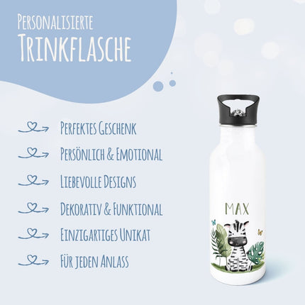 SEO. Bedruckte Trinkflasche aus Edelstahl - Tiergruppe - Safari Linkreich