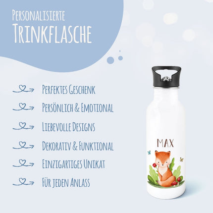 SEO. Bedruckte Trinkflasche aus Edelstahl - Tiergruppe - Waldtiere Linkreich