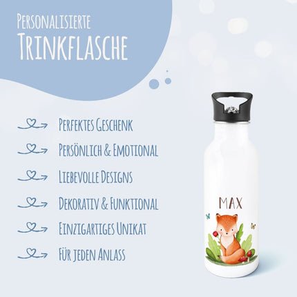 SEO. Bedruckte Trinkflasche aus Edelstahl - Tiergruppe - Waldtiere Linkreich