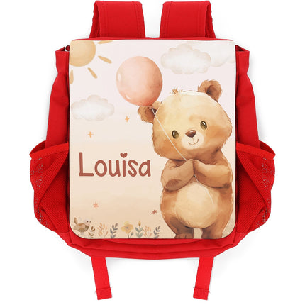 SEO. Bedruckter Rucksack für Kinder - Ballon mit Name - Rot Linkreich