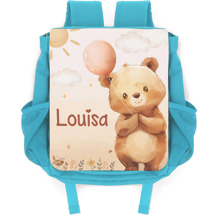 SEO. Bedruckter Rucksack für Kinder - Ballon mit Name - Hellblau Linkreich