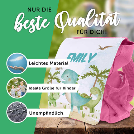 SEO. Bedruckter Rucksack für Kinder - Dino mit Name - Rot Linkreich