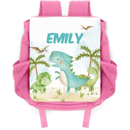 SEO. Bedruckter Rucksack für Kinder - Dino mit Name - Rosa Linkreich