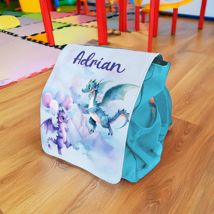 SEO. Bedruckter Rucksack für Kinder - Drache mit Name - Dunkelblau Linkreich