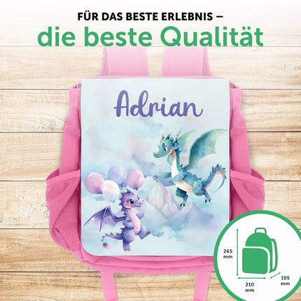 SEO. Bedruckter Rucksack für Kinder - Drache mit Name - Rot Linkreich