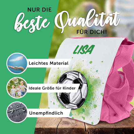 SEO. Bedruckter Rucksack für Kinder - Fussball mit Name - Rosa Linkreich