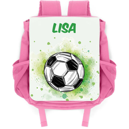 SEO. Bedruckter Rucksack für Kinder - Fussball mit Name - Rosa Linkreich