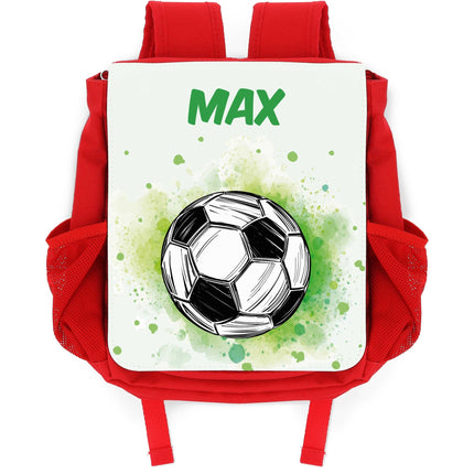 SEO. Bedruckter Rucksack für Kinder - Fussball mit Name - Rot Linkreich