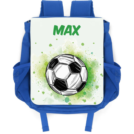 SEO. Bedruckter Rucksack für Kinder - Fussball mit Name - Blau Linkreich
