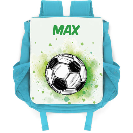SEO. Bedruckter Rucksack für Kinder - Fussball mit Name - Hellblau Linkreich