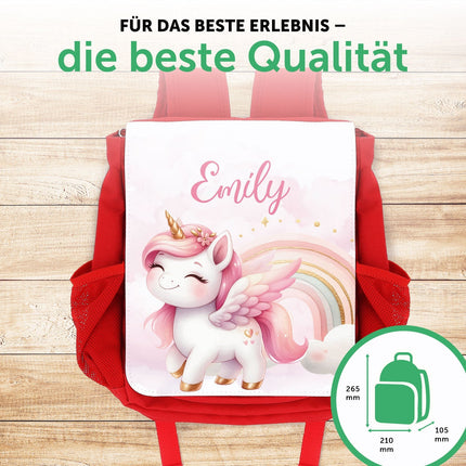 SEO. Bedruckter Rucksack für Kinder - Pegasus mit Name - Hellblau Linkreich