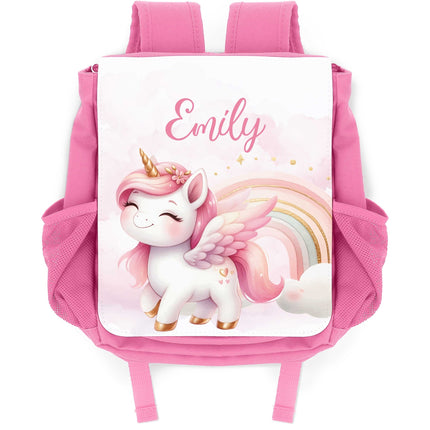 SEO. Bedruckter Rucksack für Kinder - Pegasus mit Name - Rosa Linkreich