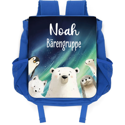 SEO. Bedruckter Rucksack für Kinder - Polartiere mit Name - Dunkelblau Linkreich