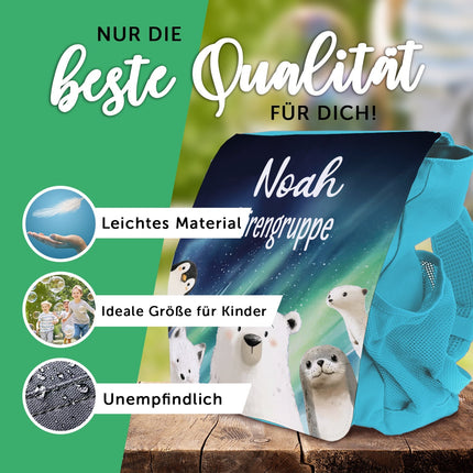 SEO. Bedruckter Rucksack für Kinder - Polartiere mit Name - Rot Linkreich