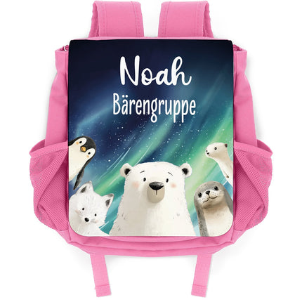 SEO. Bedruckter Rucksack für Kinder - Polartiere mit Name - Rosa Linkreich