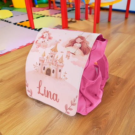 SEO. Bedruckter Rucksack für Kinder - Prinzessin mit Name - Dunkelblau Linkreich