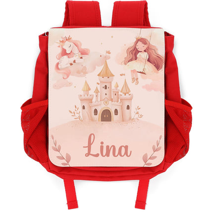 SEO. Bedruckter Rucksack für Kinder - Prinzessin mit Name - Rot Linkreich