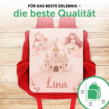 SEO. Bedruckter Rucksack für Kinder - Prinzessin mit Name - Rot Linkreich