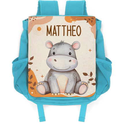 SEO. Bedruckter Rucksack für Kinder - Safaritiere mit Name - Rot Linkreich