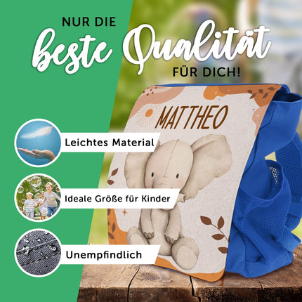 SEO. Bedruckter Rucksack für Kinder - Safaritiere mit Name - Rot Linkreich
