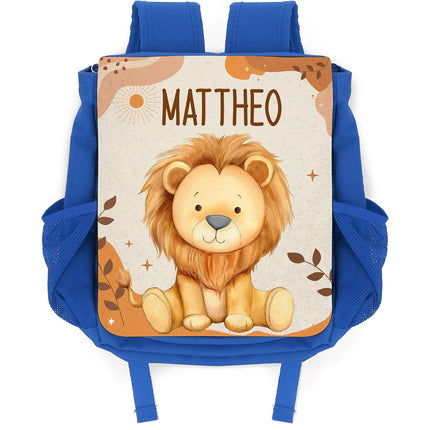 SEO. Bedruckter Rucksack für Kinder - Safaritiere mit Name - Rot Linkreich