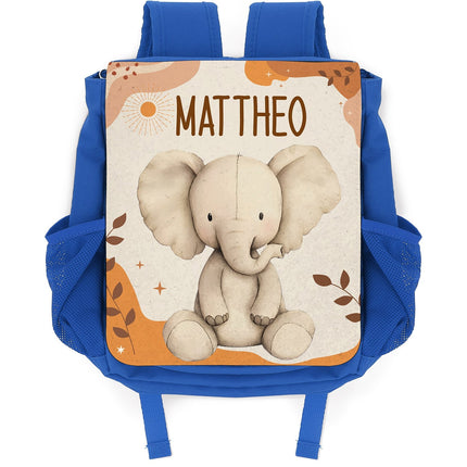 SEO. Bedruckter Rucksack für Kinder - Safaritiere mit Name - Dunkelblau Linkreich