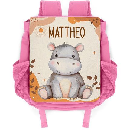 SEO. Bedruckter Rucksack für Kinder - Safaritiere mit Name - Rot Linkreich