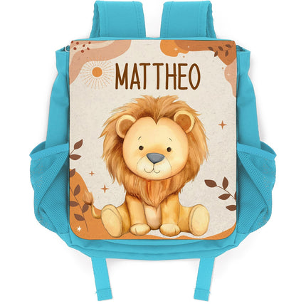 SEO. Bedruckter Rucksack für Kinder - Safaritiere mit Name - Rot Linkreich