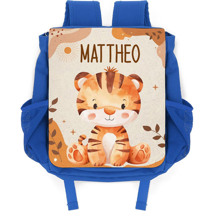 SEO. Bedruckter Rucksack für Kinder - Safaritiere mit Name - Rot Linkreich