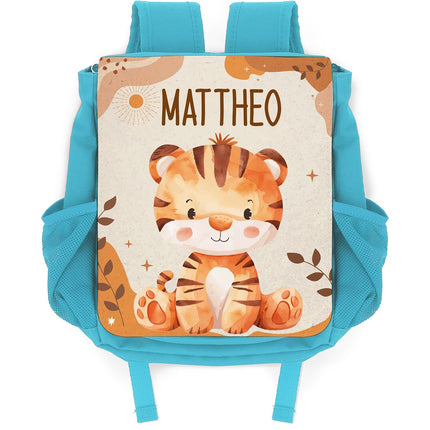 SEO. Bedruckter Rucksack für Kinder - Safaritiere mit Name - Rot Linkreich