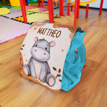 SEO. Bedruckter Rucksack für Kinder - Safaritiere mit Name - Dunkelblau Linkreich
