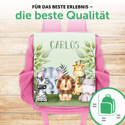 SEO. Bedruckter Rucksack für Kinder - Tiergruppe Safari - Hellblau Linkreich