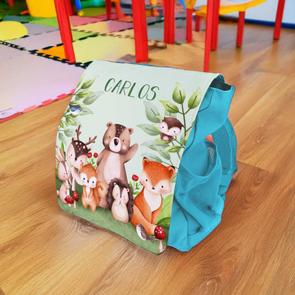 SEO. Bedruckter Rucksack für Kinder - Tiergruppe Wald - Rot Linkreich