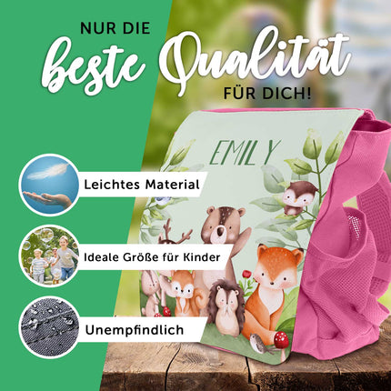SEO. Bedruckter Rucksack für Kinder - Tiergruppe Wald - Rot Linkreich