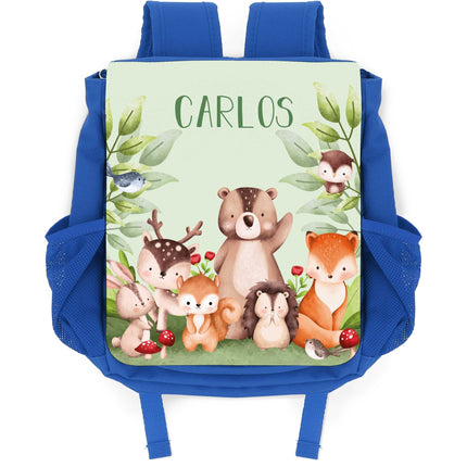 SEO. Bedruckter Rucksack für Kinder - Tiergruppe Wald - Blau Linkreich