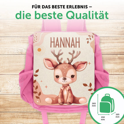 SEO. Bedruckter Rucksack für Kinder - Waldtiere mit Name - Rosa Linkreich