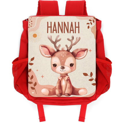 SEO. Bedruckter Rucksack für Kinder - Waldtiere mit Name - Rot Linkreich