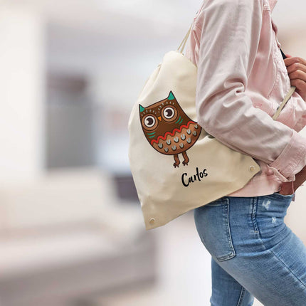 SEO. Bedruckter Turnbeutel für Kinder im Cartoon Eule Design - Linkreich