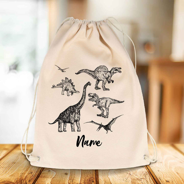 SEO. Bedruckter Turnbeutel für Kinder im Dinosaurier Skizzen Design - Linkreich
