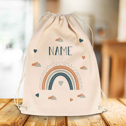 SEO. Bedruckter Turnbeutel für Kinder im Regenbogen Design - Blau Linkreich