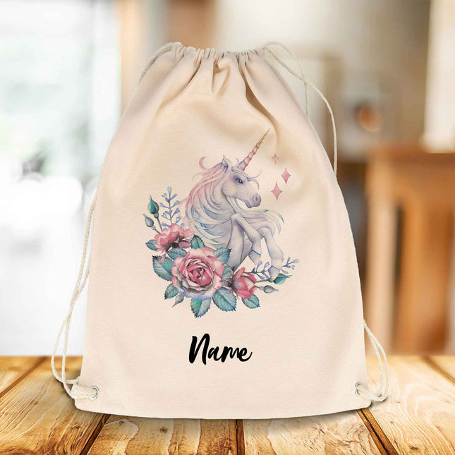SEO. Bedruckter Turnbeutel für Kinder im Watercolor Einhorn Design - Linkreich