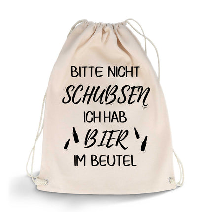 SEO. Bedruckter Turnbeutel mit Spruch Bier im Beutel - Linkreich
