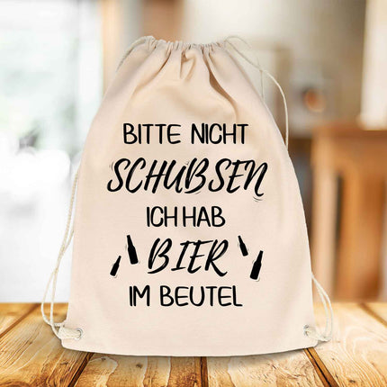 SEO. Bedruckter Turnbeutel mit Spruch Bier im Beutel - Linkreich