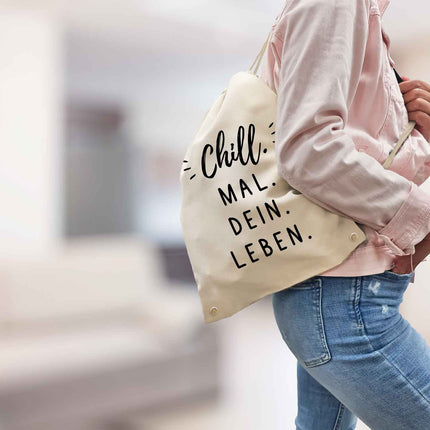 SEO. Bedruckter Turnbeutel mit Spruch Chill mal dein Leben - Linkreich