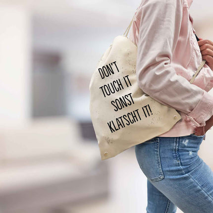 SEO. Bedruckter Turnbeutel mit Spruch Don't touch it sonst klatscht it! - Linkreich