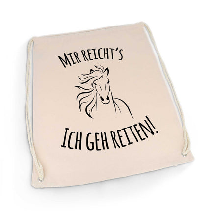 SEO. Bedruckter Turnbeutel mit Spruch Ich geh reiten - Linkreich
