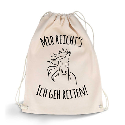 SEO. Bedruckter Turnbeutel mit Spruch Ich geh reiten - Linkreich