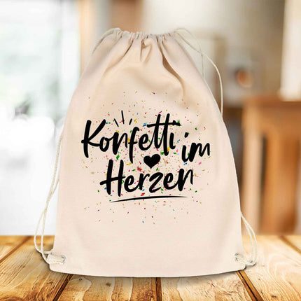 SEO. Bedruckter Turnbeutel mit Spruch Konfetti im Herzen - Linkreich