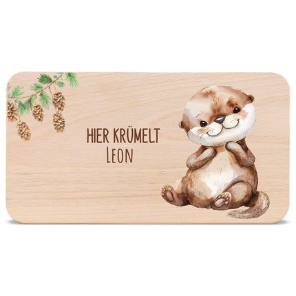 SEO. Bedrucktes Frühstücksbrettchen "Hier Krümelt" mit Tiermotiv & Namen - Otter Linkreich