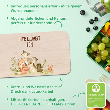 SEO. Bedrucktes Frühstücksbrettchen "Waldtiere" mit Namen - Linkreich